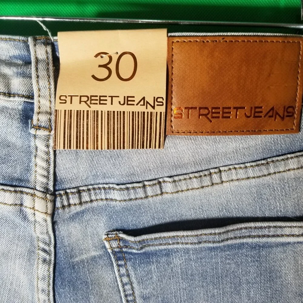 STREET JEANS Mens Size 30 DISTRESSED ACID LIGHT WASH SKINNY Fit Retro Streetwear